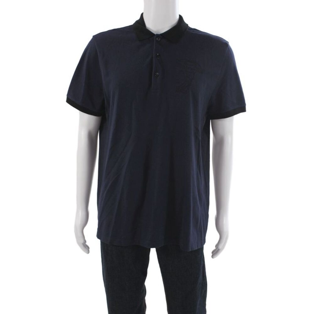 Versace Collection Mens Cotton Short Sleeve Polo Shirt Blue Size 2XL